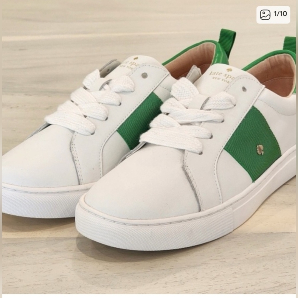 NWT Kate Spade New York Ainsley Optic White / KS Green Womens Sneakers Size 11